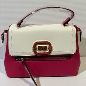 NWT Elegant Pink and White Spacious Handbag - Includes Crossbody Strap